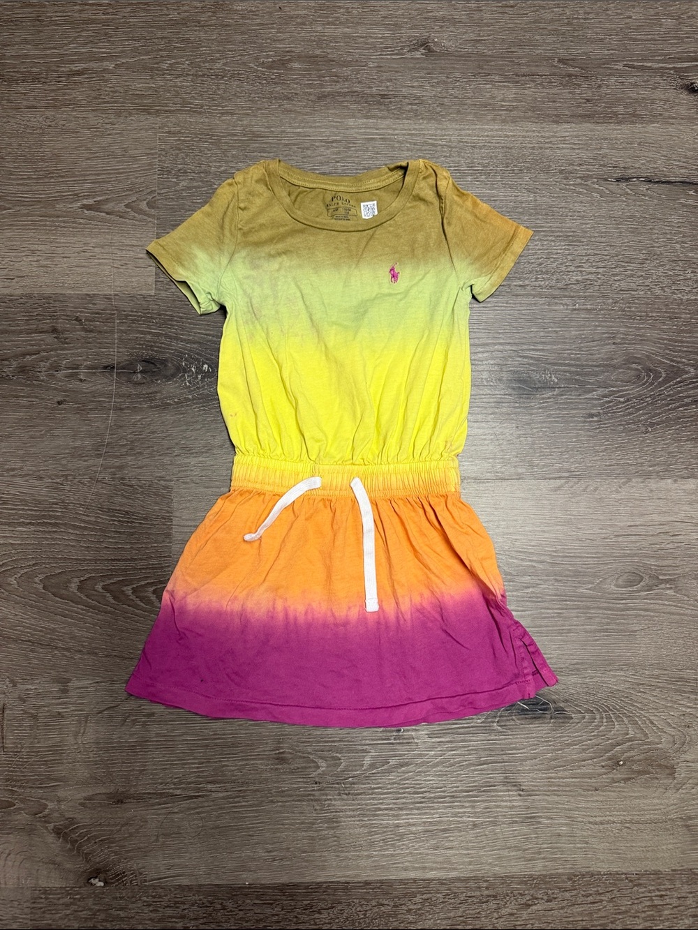 Ralph Lauren Girls' Ombre Short-Sleeve Drawstring Dress - Yellow, Orange, Pink